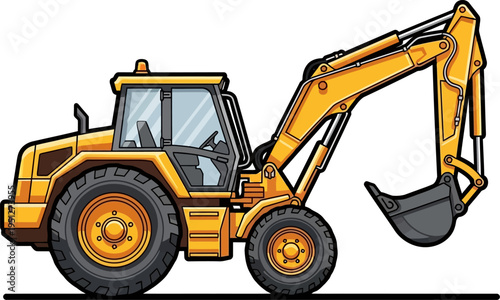 Yellow backhoe loader ready for construction excavation