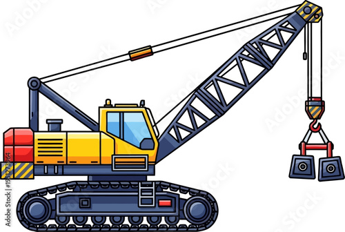 Yellow crawler crane lifting heavy loads on tracks