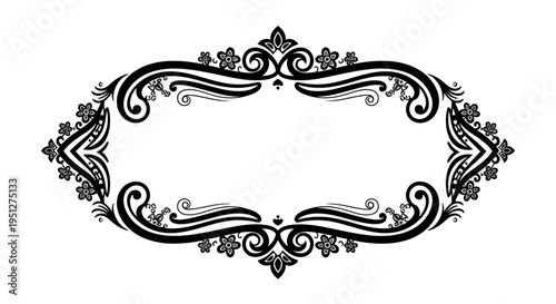 Ornate Black and White Floral Scrollwork Border Frame Design