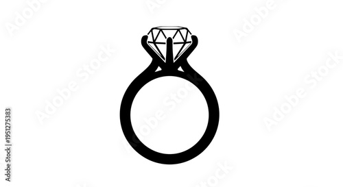 Diamond Ring Black and White Line Art Icon