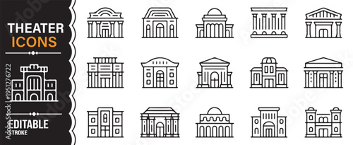 Entertainment venue theater line icons collection minimal performing arts building symbols vector set