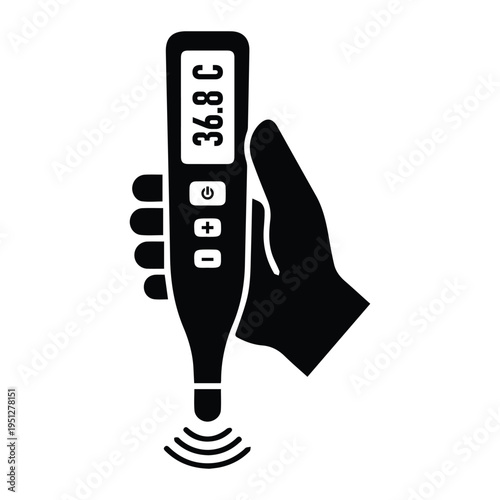 Thermometer temperature check Icon Silhouette vector black design on a white background