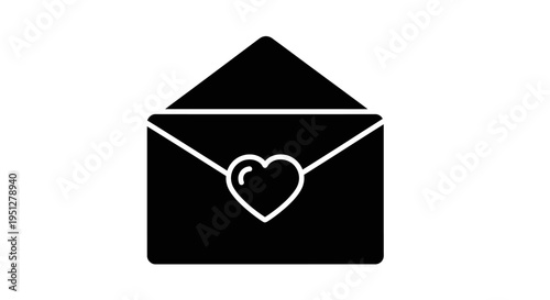 Black Envelope with Heart Icon - Love Letter Glyph Art