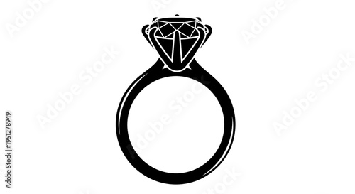 Black and White Icon of a Diamond Engagement Ring