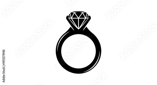 Black and White Glyph Icon of a Diamond Engagement Ring