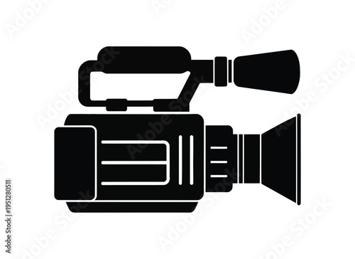 Video Camera Silhouette Icon, Camcorder Filming Equipment Vector, Movie Recording Camera Symbol, Black Minimal Isolated Design