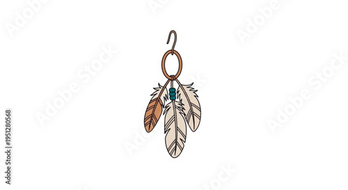Colorful feather earrings with blue bead and copper ring on white background symbolizing freedom and beauty
