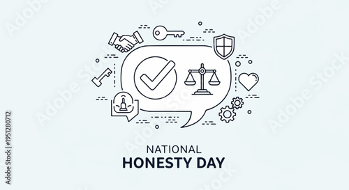 National honesty day concept with symbolic icons and checkmark in speech bubble on light background