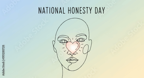 National honesty day concept with a heart over a person's face symbolizing truth and sincerity on a colorful background