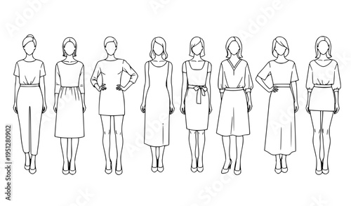 Female body diversity silhouette set fashion standing figures vector