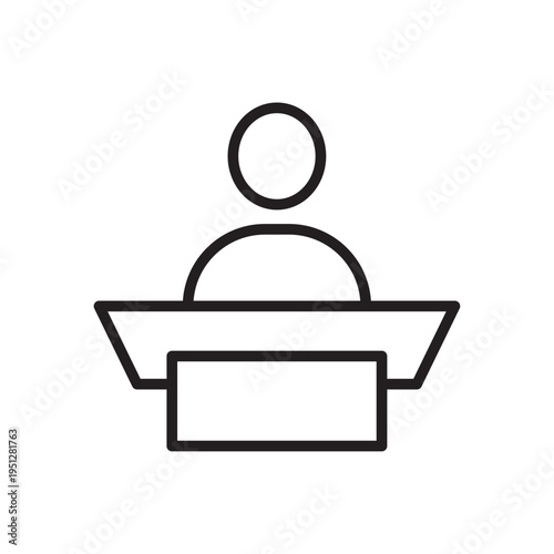Minimal public speaker line icon representing presentations, conferences, lectures and public speaking events