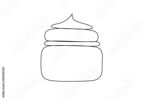 Continuous one line art Jar with face cream drawn by one endless line linear art skin care and beauty vector illustration
