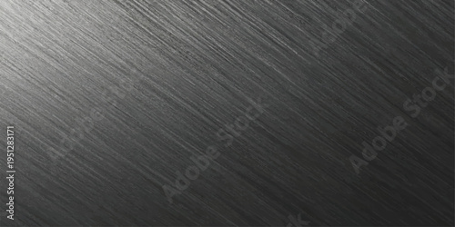 Abstract dark metal texture with fine parallel lines and a bright, soft gradient light reflection, industrial background material, brushed metal, brushed surface