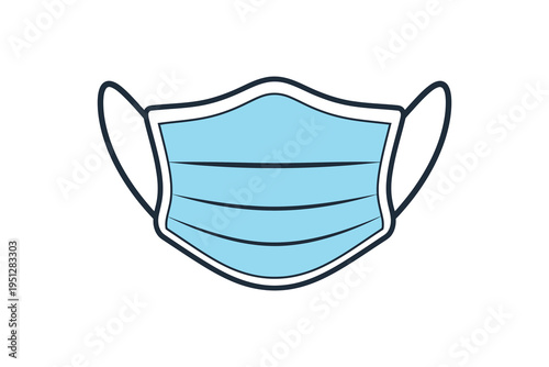 A blue surgical face mask with ear loops on a white background, protective gear for health and safety, COVID-19 pandemic prevention, medical supplies.