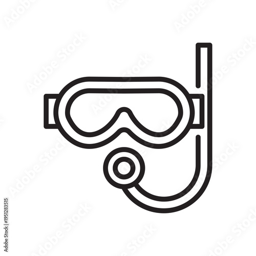 Minimal snorkeling mask line icon representing underwater exploration, scuba diving and marine adventure equipment