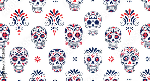 Day of the Dead Sugar Skull Pattern, Mexican Folk Art, Dia de los Muertos Celebration