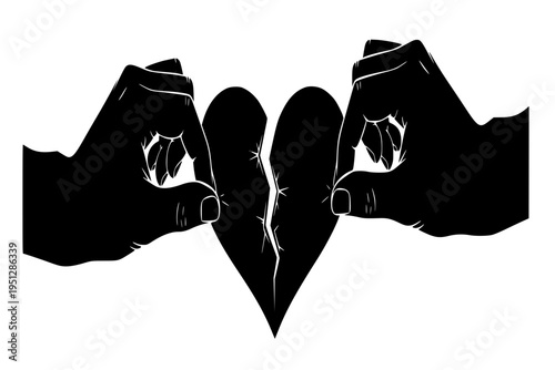 Tearing Heart Symbol Divorce Custody Battle Broken Home Family Conflict Black Vector Silhouette