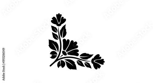 Black floral corner border, decorative flourish, ornamental element