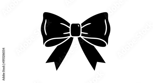 Black Bow Silhouette Icon, Festive Ribbon Vector Art, Isolated White Background