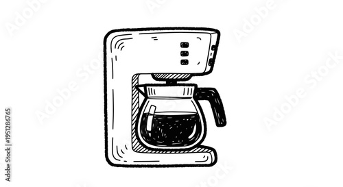 Black and White Line Art of a Coffee Maker with Carafe