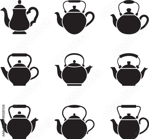 teapots and kettles icon Collection of diverse silhouette icons