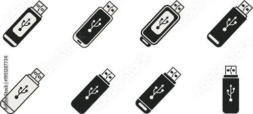 USB Flash Drive Array: A collection of USB flash drives arranged, showcasing the versatile device, for data storage and transfer.
