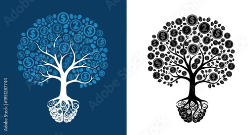 Money Tree Concept: Growth, Wealth, and Investment with Dollar Coins