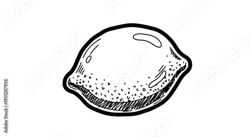Black and White Line Art Drawing of a Lemon
