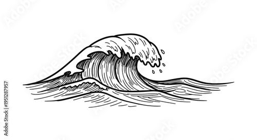 Black and White Line Art Wave Illustration for Ocean and Sea Themes