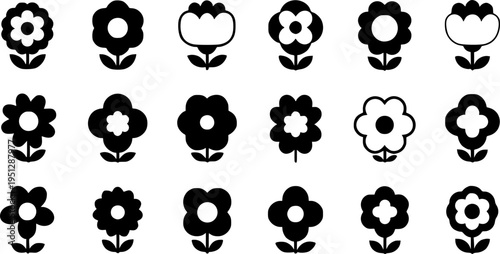 Flowers icon set. Flowers isolated on transparent background. Flowers in modern simple. Cute round flower plant nature collection.