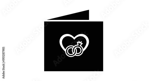 Wedding Invitation Card with Heart and Rings Glyph Icon