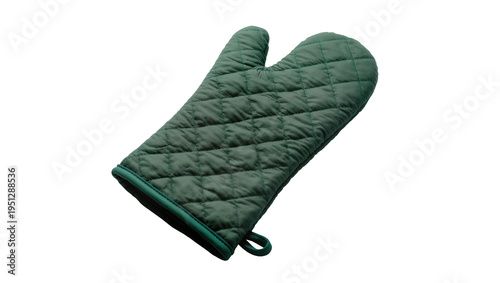 Konstfotografi Isolated green quilted oven mitt, essential kitchen accessory for cooking and ba