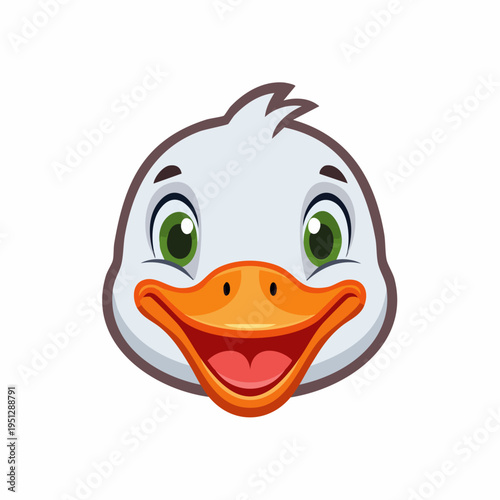 Smiling cartoon duck head with an orange beak
