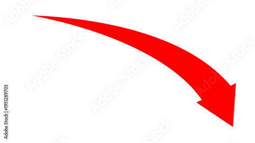 Fotografi Vibrant red arrow curves downward against a stark white background symbolizing d