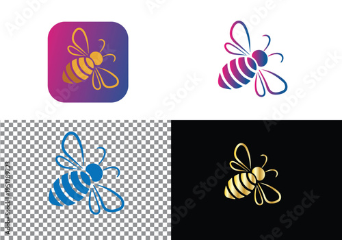 Stylized  Sweet Bee and Honey Logo Collection for Branding vector Editable design 