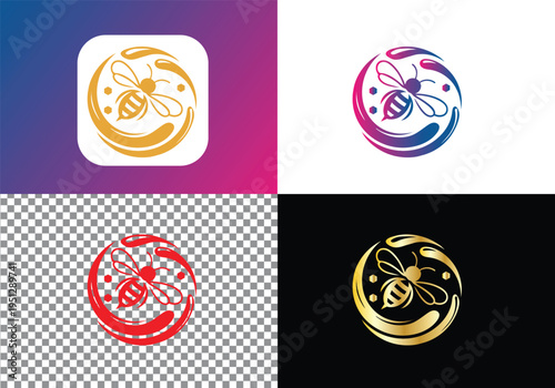 Stylized  Sweet Bee and Honey Logo Collection for Branding vector Editable design 