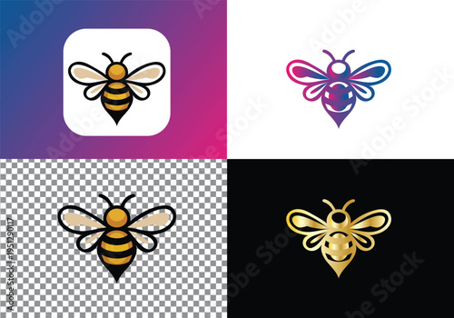 Stylized  Sweet Bee and Honey Logo Collection for Branding vector Editable design 