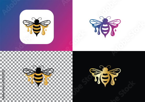 Stylized  Sweet Bee and Honey Logo Collection for Branding vector Editable design 