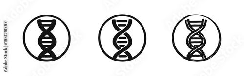 DNA Double Helix Icon Set in Circle - Genetic Science and Biotechnology Symbol in Various Styles