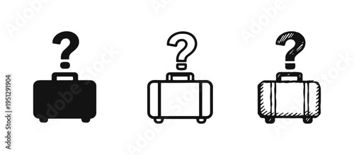 Lost Luggage Question Mark Icons - Travel Mystery and Unknown Destination Symbol Set