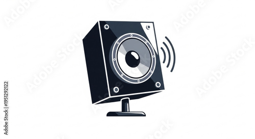 Black speaker with sound waves on white background audio equipment icon