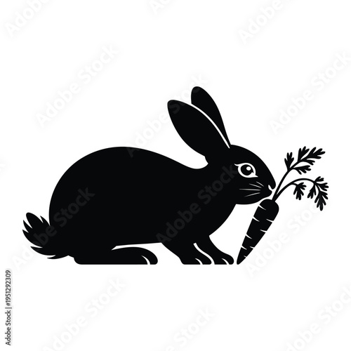 Rabbit nibbling on carrot Vector, Silhouette, Illustration