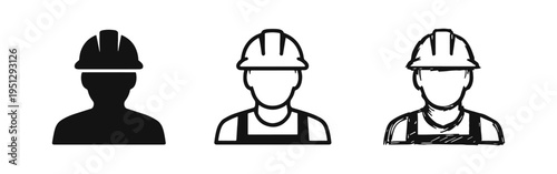 Builder and Construction Worker Icon with Overalls and Hard Hat