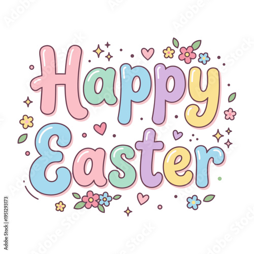 Happy Easter Typography. Cute Hand drawn Lettering Fun Spring Vector Illustration