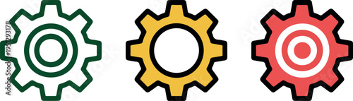 Gear Icon Set Outline Flat and Detailed Cogwheel Symbols Mechanical Engineering Settings Technology Vector Illustration Collection Isolated