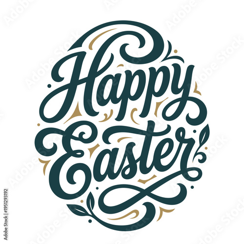 Happy Easter Typography. Elegant Script Lettering Decorative Spring Vector Illustration
