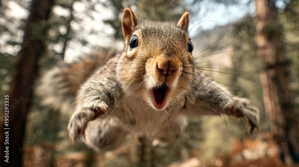 Fototapeta premium Squirrel leaning forward outdoors