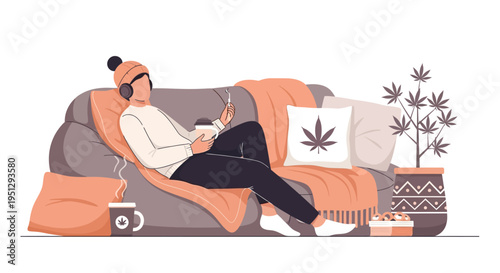 Relaxed Cannabis Lifestyle Illustration Chill 420 Day Scene