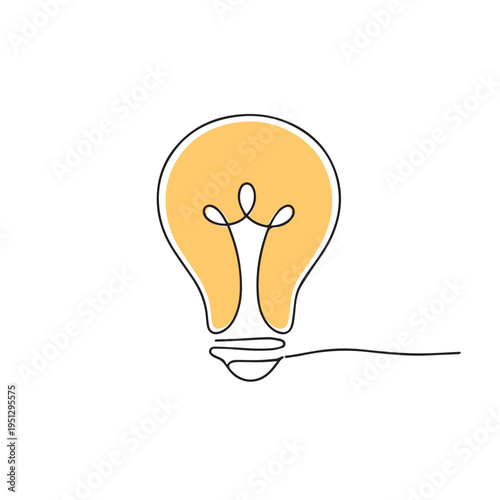 Light bulb symbol drawn in line, isolated on white background, outline illustration. Editable stroke. Vector illustration.