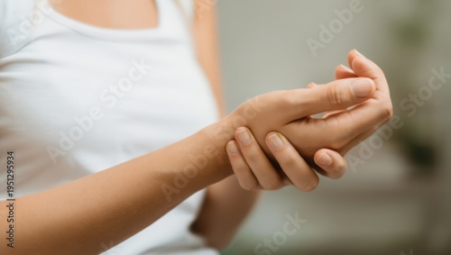 Women holding their wrist in pain  closeup